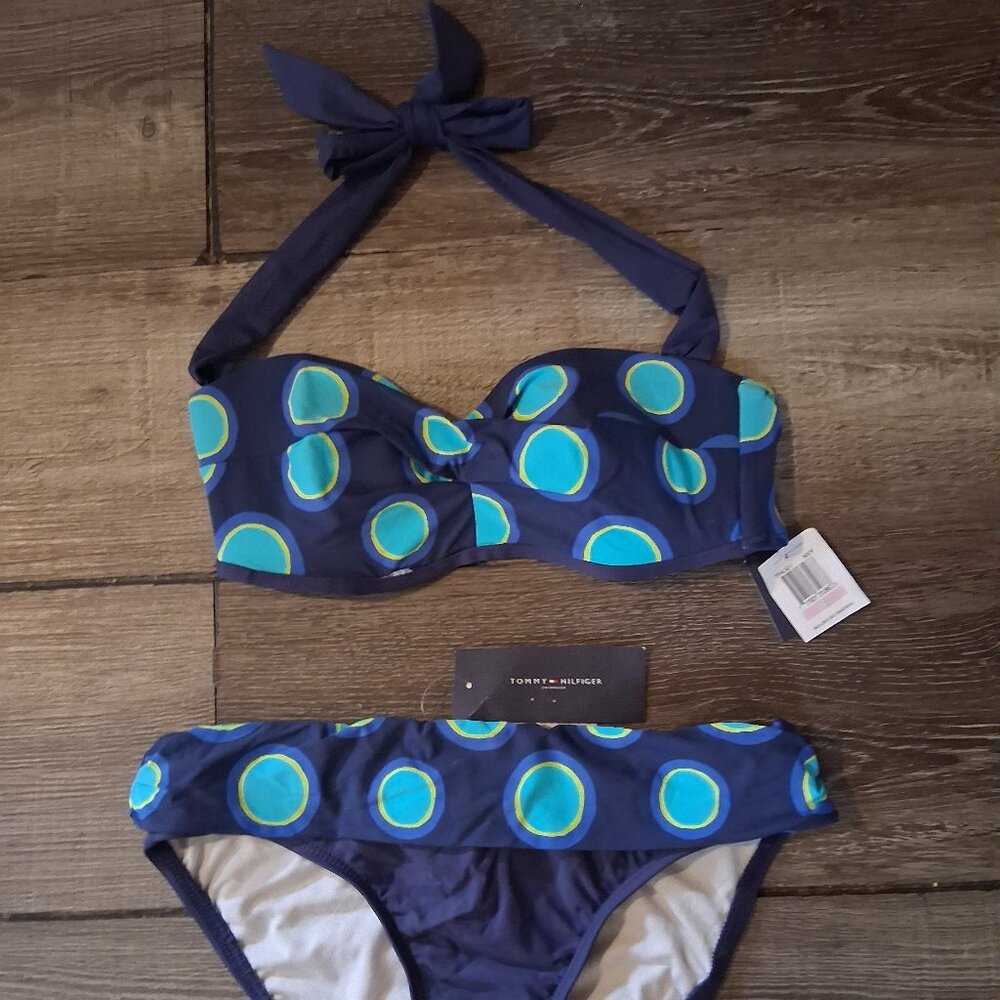 Tommy Hilfiger Polka Dot Bikini Swimsuit Size 6 Top 4 Bottom NEW Y2K